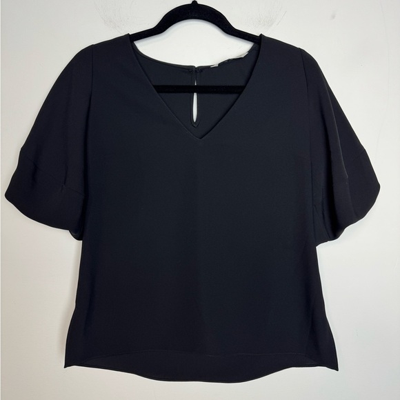 Amanda Uprichard Black V-Neck Top Puff sleeve XS - Picture 1 of 6
